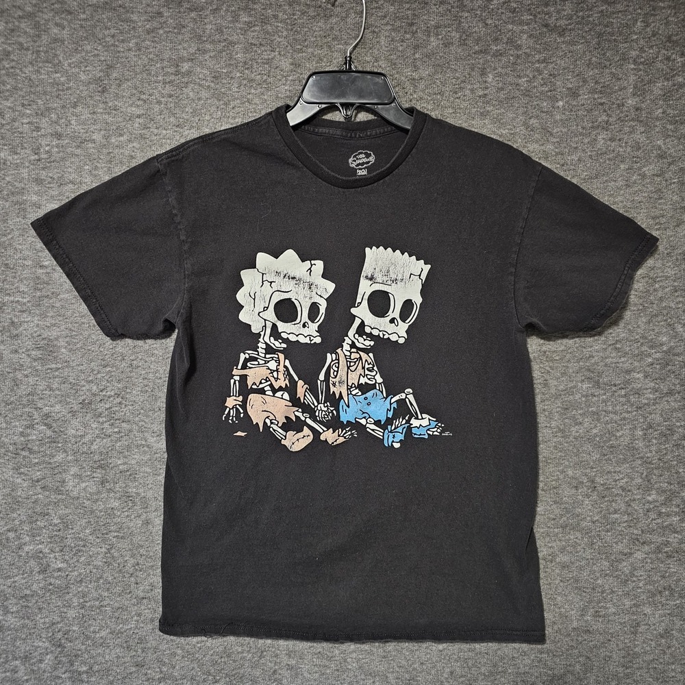 The Simpsons Bart and Lisa Skeleton Tee T-Shirt Mens Medium Black Short Sleeve